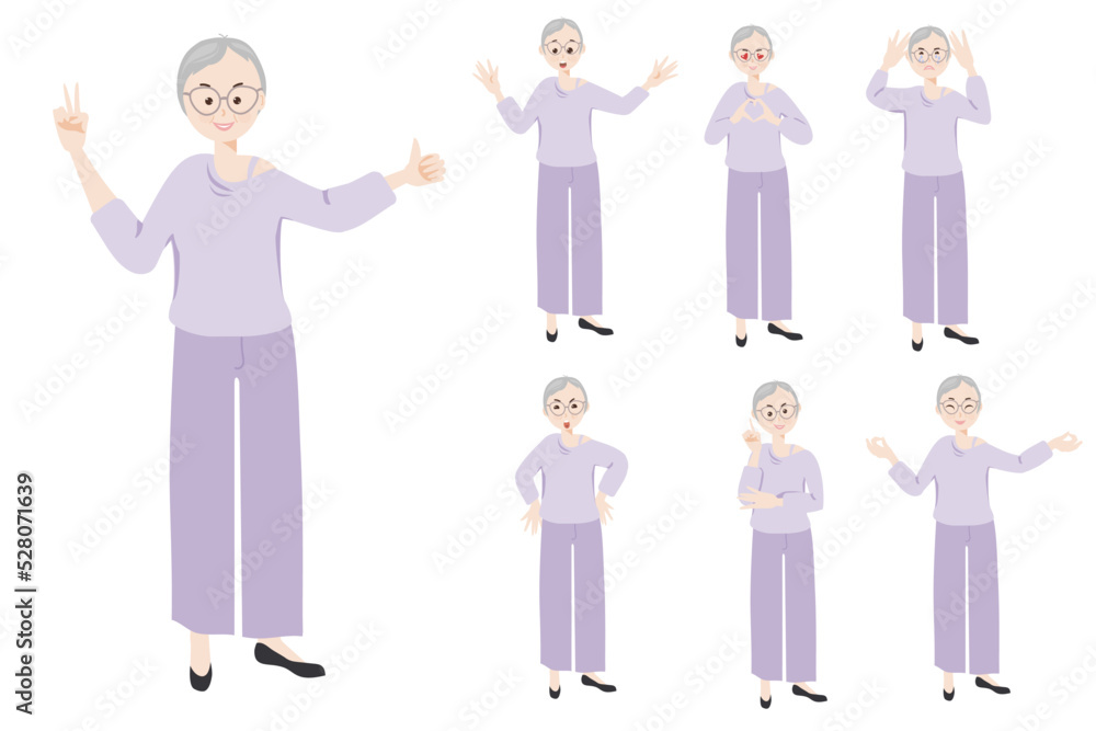 Senior elegant woman with different emotions. Vector set of emoticons, emoji Senior elegant woman with different emotions. Vector set of emoticons, emoji