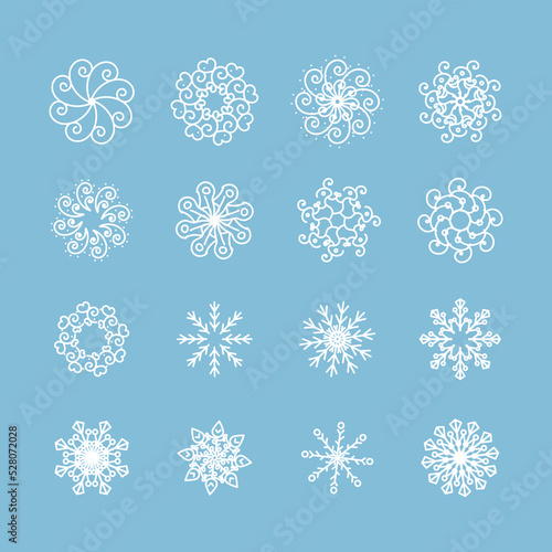 Set of Snowflakes Christmas vector designs, golden snowflakes, winter decorations.