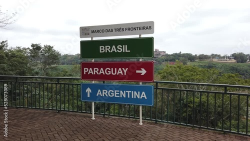 Landmark of the 3 Borders Brazil, Paraguay and Argentina. Cities of Ciudad del Este, Puerto Iguazú and Foz do Iguaçu. Junction of the Paraná and Iguaçu rivers