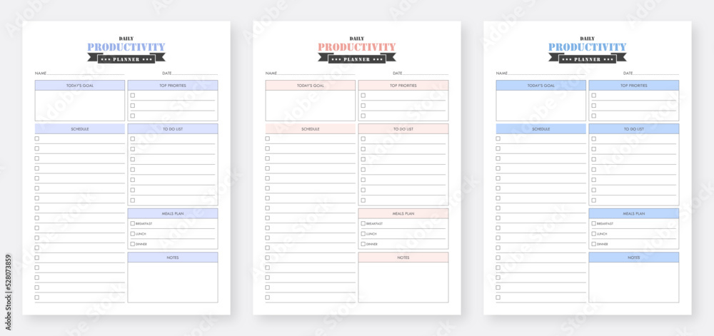 Daily Productivity Planner To Do List. Productivity and Goal Planner. Daily Planner Template Set. Minimalist planner pages templates. Planner Bundle Design. Printable Planner Set.