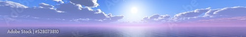 Seascape banner, ocean shore panorama at sunset, 3d rendering