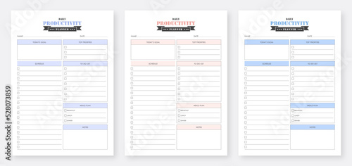 Daily Productivity Planner To Do List. Productivity and Goal Planner. Daily Planner Template Set. Minimalist planner pages templates. Planner Bundle Design. Printable Planner Set.