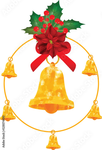 Christmas Wreath Flower Frame vector Illustration with colorful poinsettia flowers.Golden round frame with flowers.
Elements of design of holiday postcards, posters, banners.Wedding ornament concept.
