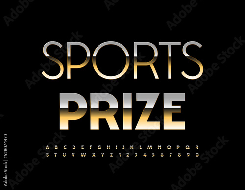 Vector elite sign Sports Prize. Golden 3D Font. Trendy Alphabet Letters and Numbers set