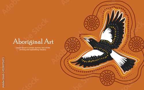 Aboriginal art poster design with flying magpie
