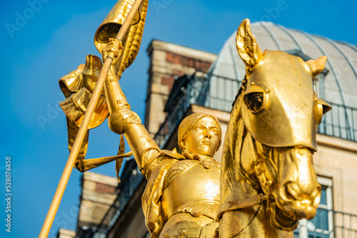 golden statue of joan the arch paris memorial midevil knight © cafera13