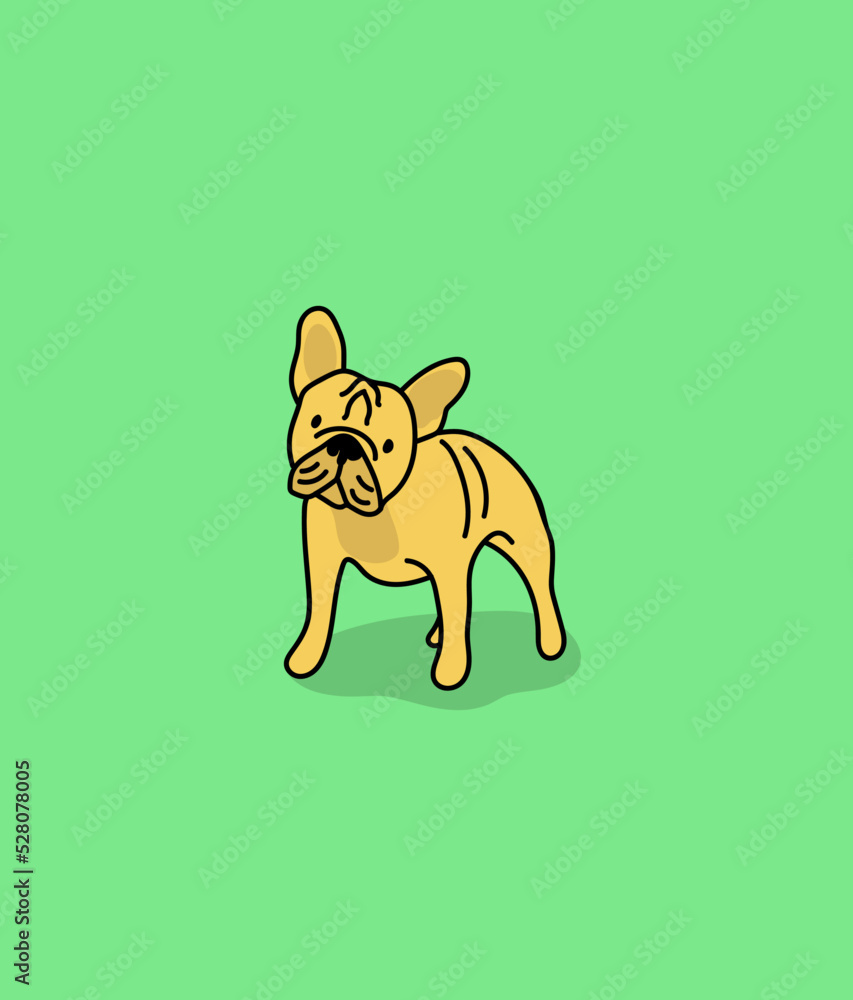 Obraz premium Illustrated toy dog breeds, flat bright illustration. Colorful print, wall art with french bulldog