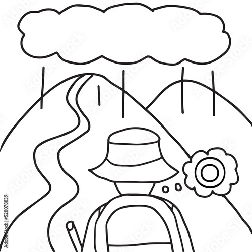 山登り雨天決行線画