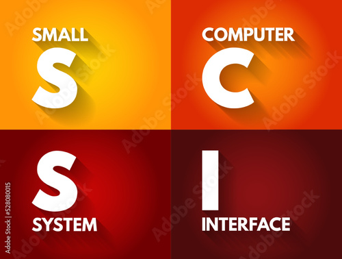 SCSI - Small Computer System Interface is a set of standards for physically connecting and transferring data, acronym text concept background