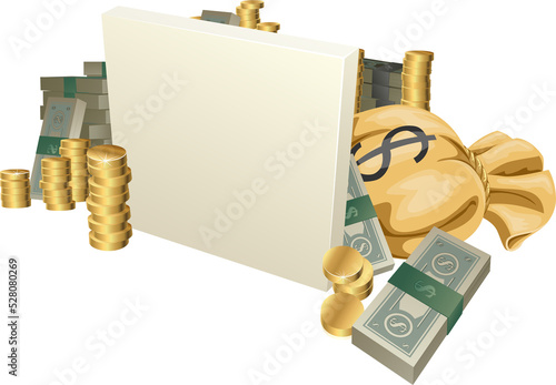 Cash and gold coins sign