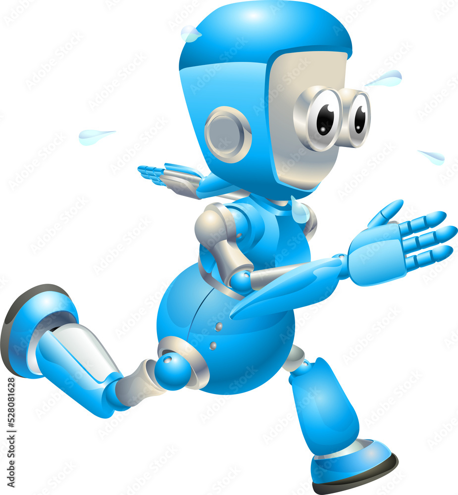 Cute blue robot character running Cute blue robot character running