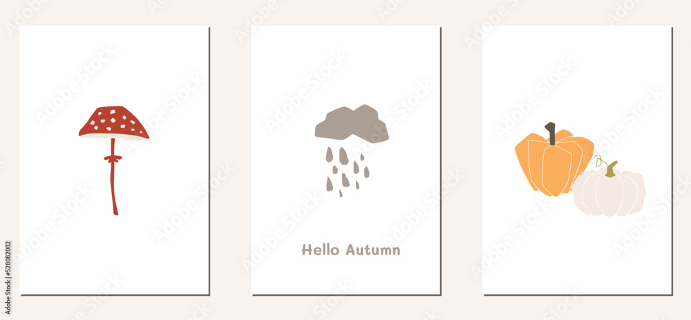 Autumn mood greeting card poster template. Welcome fall season thanksgiving invitation. Minimalist postcard nature leaves, trees, pumpkins, abstract shapes. Vector illustration in flat cartoon style Autumn mood greeting card poster template. Welcome fall season thanksgiving invitation. Minimalist postcard nature leaves, trees, pumpkins, abstract shapes. Vector illustration in flat cartoon style