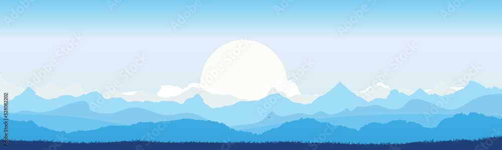landscape with high mountains and forest in several layers in the evening vector illustration. flat design. landscape with high mountains and forest in several layers in the evening vector illustration. flat design.