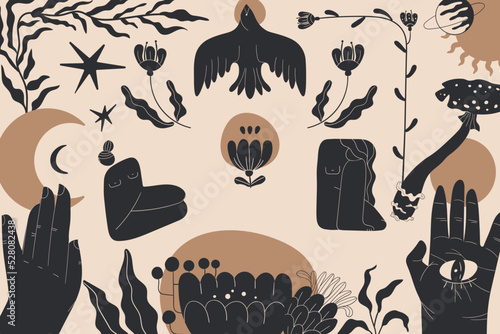 Boho folk poster with abstract shapes