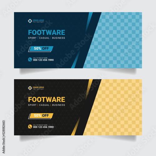 Creative footwear business banner for facebook cover social media post design template