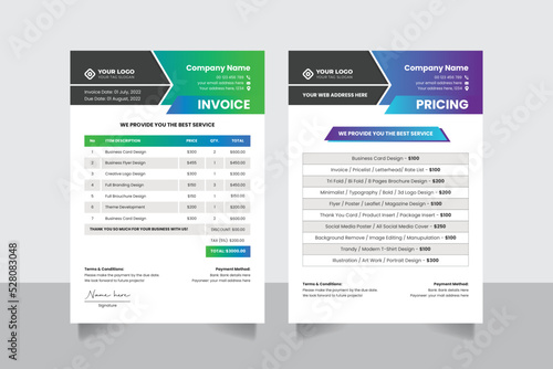 Creative corporate business Invoice bill receipt pricelist quote letterhead design template design 