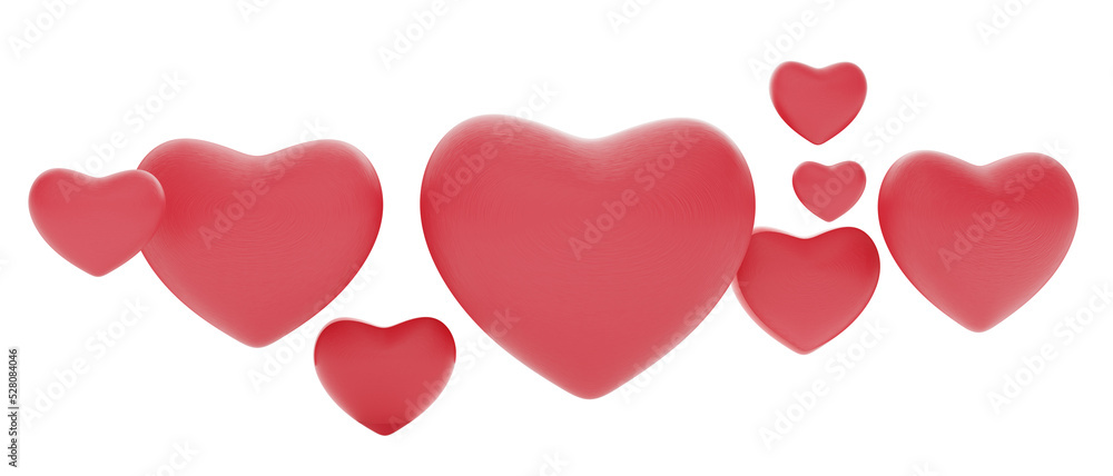 Hearts in light pale red 3d-illustration