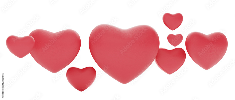 Hearts in light pale red 3d-illustration Hearts in light pale red 3d-illustration