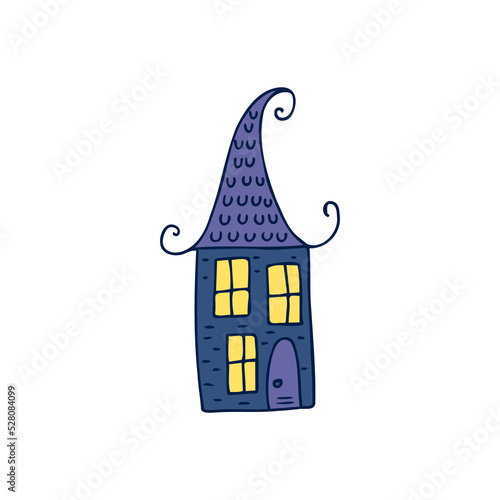Halloween 2022 - October 31. A traditional holiday, the eve of All Saints Day, All Hallows Eve. Trick or treat. Vector illustration in hand-drawn doodle style. Beautiful holiday house.
