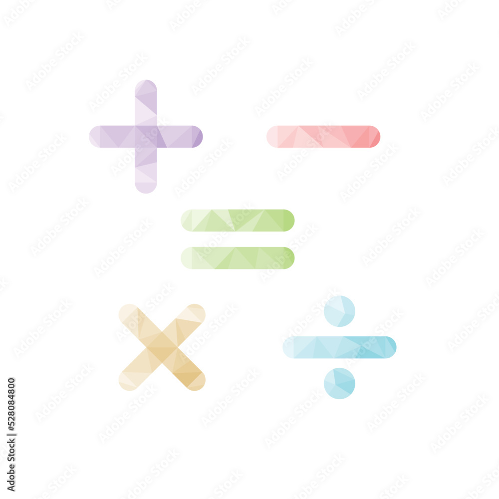 Polygon Arithmetic Icon on white background. Addition, Subtraction, Multiplication, Division and Equality Sign Polygon Arithmetic Icon on white background. Addition, Subtraction, Multiplication, Division and Equality Sign