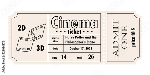 Cinema ticket. Flat vector illustration