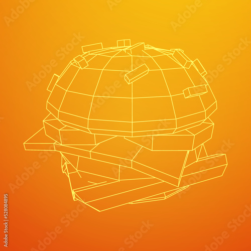 Hamburger or cheeseburger wireframe low poly mesh