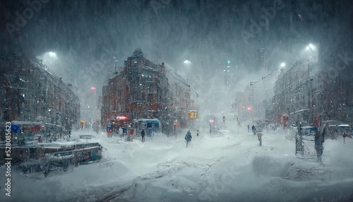 illustration of a snowstorm in a city © funkenzauber
