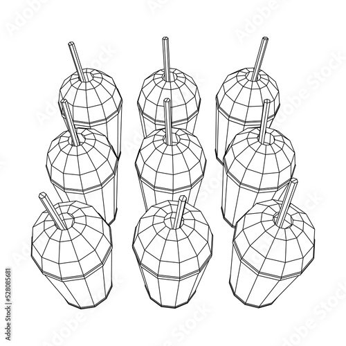 Paper cup with straw. Drink Fast food. Wireframe vector illustration