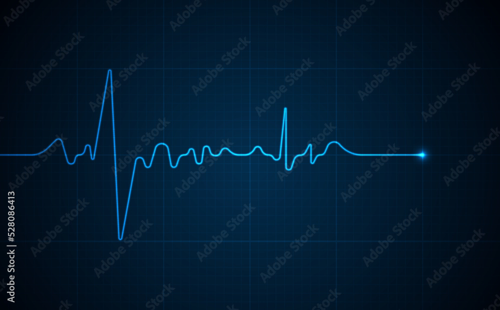 Emergency ekg monitoring. Blue glowing neon heart pulse. Heart beat. Electrocardiogram