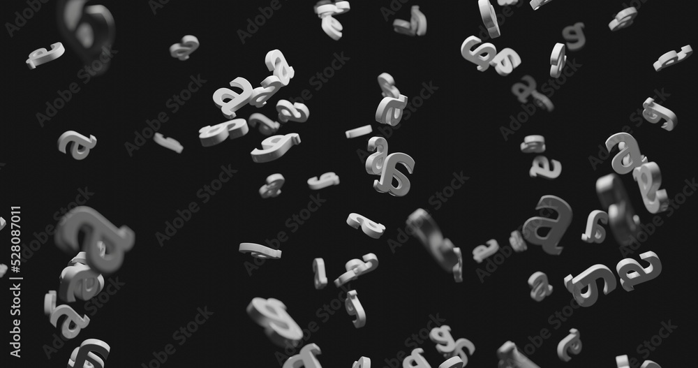 abstract black and white background 3d object letters floating into space abstract black and white background 3d object letters floating into space