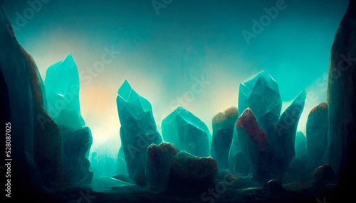 Canvastavla Abstract aquamarine crystal cave background