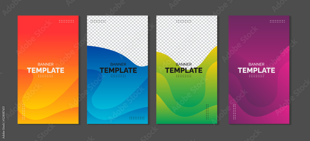 Set of vertical banners design template. Abstract colorful wavy liquid composition style for business, event and social media promotion. Vector