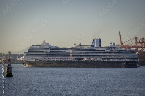 Holland America HAL cruiseship cruise ship liner Koningsdam arrival into Vancouver port, Canada from Alaska cruise