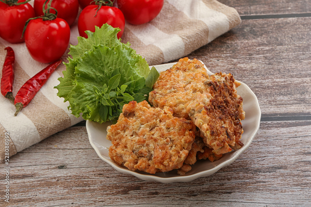 Fried salmonn cutlet in the bowl Fried salmonn cutlet in the bowl