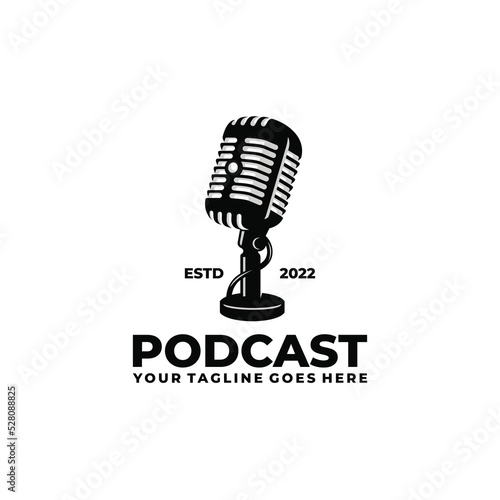 Podcast logo design. Vintage microphone logo