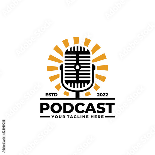 Podcast logo design. Vintage microphone logo