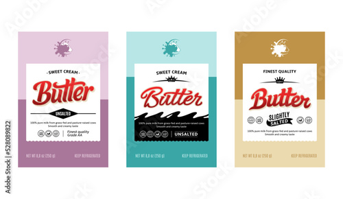 Vector butter logo. Sweet cream butter labels. Cow and milk icon