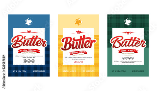 Vector butter logo. Sweet cream butter labels. Cow and milk icon