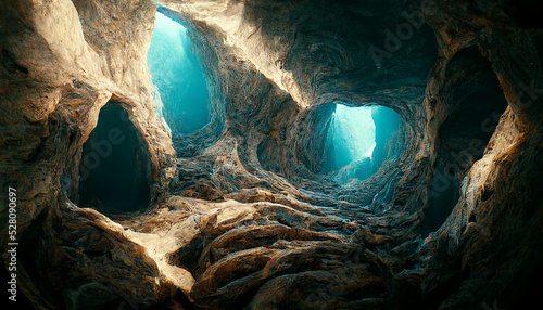 Dark medieval castle dungeon tunnel ,Dark underground corridor in a dungeon with light