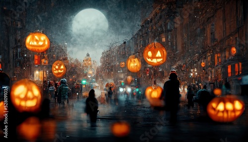 illustration halloween in the city