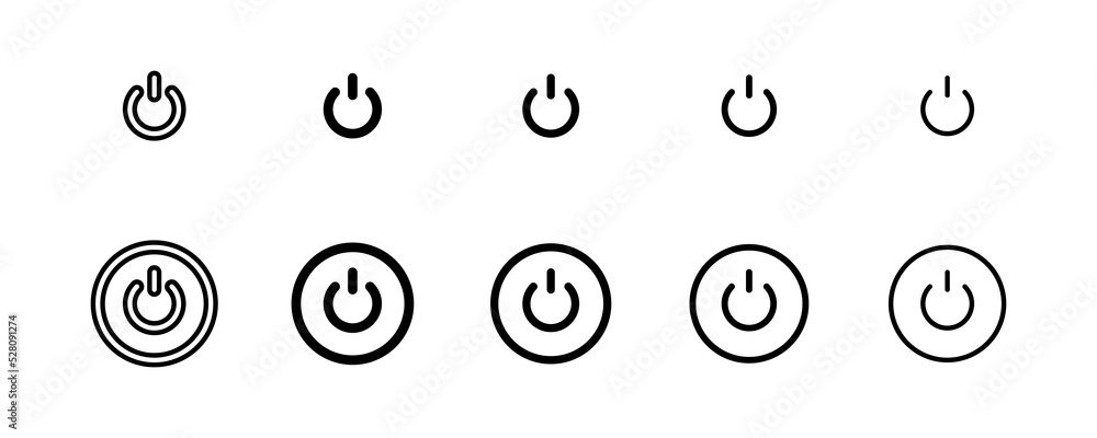 Conjunto de iconos de encendido. Concepto de encender y apagar. Interruptor de energía Conjunto de iconos de encendido. Concepto de encender y apagar. Interruptor de energía