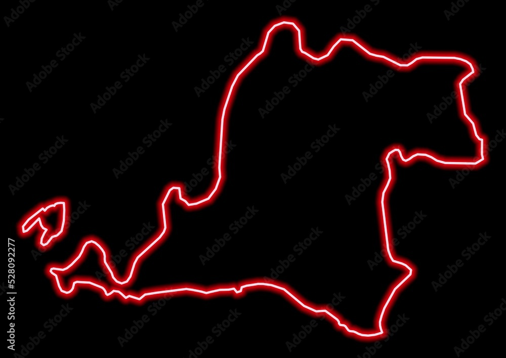 Red glowing neon map of Banten Indonesia on black background. Red glowing neon map of Banten Indonesia on black background.