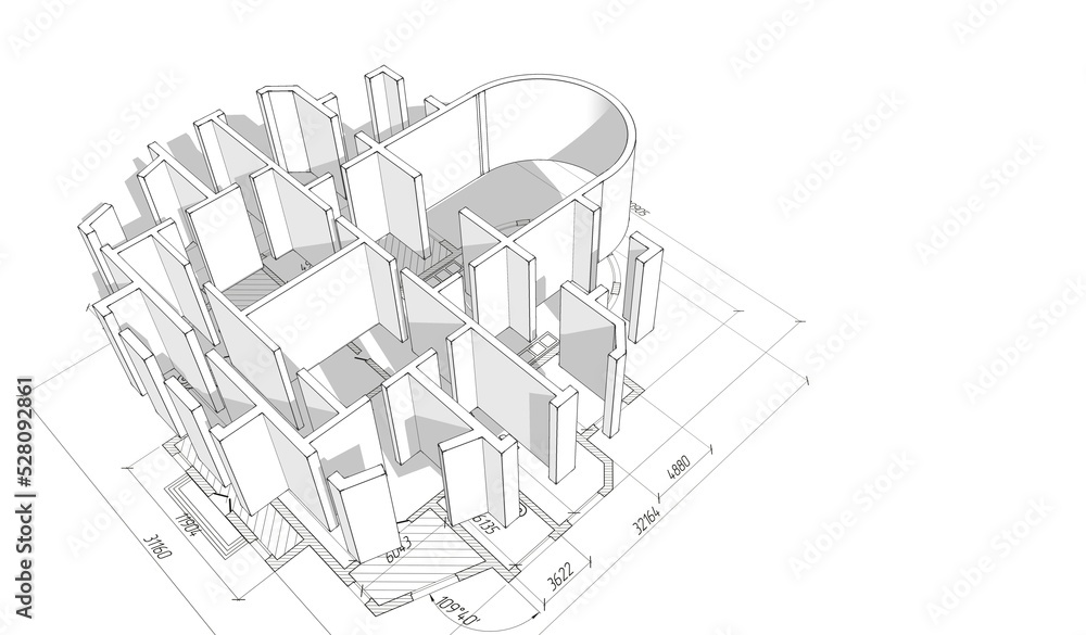 Architectural plan .House plan project .Engineering design .Industrial construction of houses .3D image.