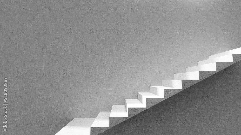 White background with stairs.Concrete wall.Abstract studio background.3D image. White background with stairs.Concrete wall.Abstract studio background.3D image.