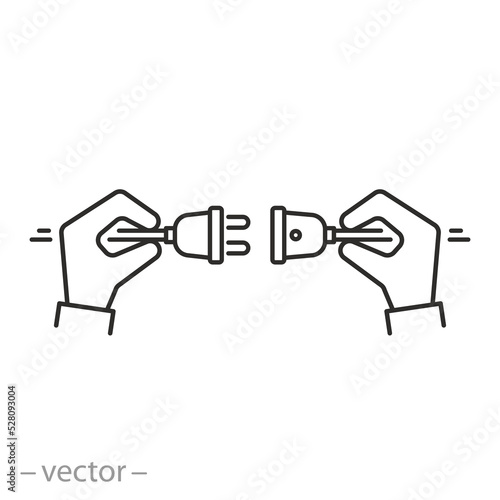 connects electrical cable icon, page error concept, troubleshooting, thin line symbol on white background - editable stroke vector illustration