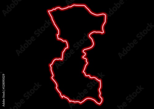 Red glowing neon map of Bengo Angola on black background. photo