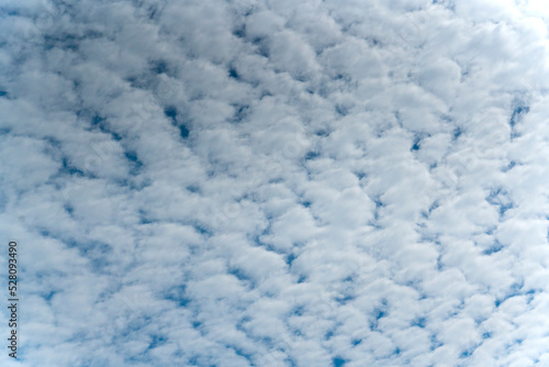 Puffy clouds in the blue sky. High quality photo
