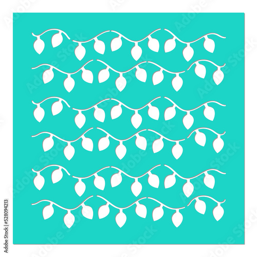 Christmas lights string stencil. Template for Christmas cards, invitations. Suitable for laser cutting, plotter cutting. Winter holiday design template.