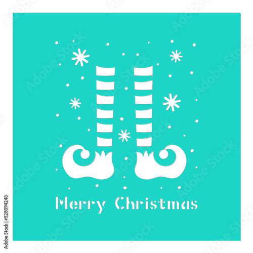 Christmas elf  shoes and snowflakes stencil. Template for Christmas cards, invitations. Suitable for laser cutting, plotter cutting. Winter holiday design template.