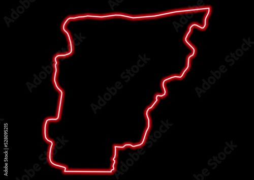 Red glowing neon map of Borgou Benin on black background. photo